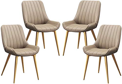 JIESOO Esszimmermöbel PU-Leder Esszimmerstühle Set mit 4 Küchenstühlen mit gepolsterter Sitzfläche und Rückenlehne, Metallbeine, Lounge-Stühle (Beige) von JIESOO