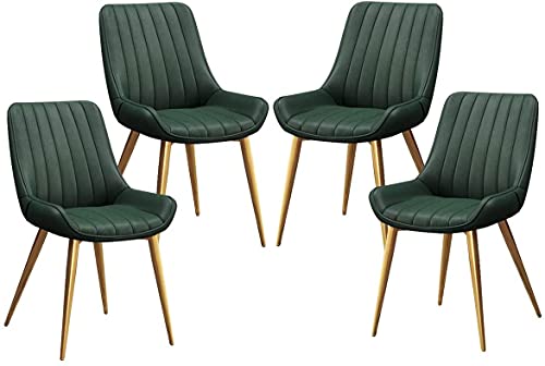 JIESOO Esszimmermöbel PU-Leder Esszimmerstühle Set mit 4 Küchenstühlen mit gepolsterter Sitzfläche und Rückenlehne, Metallbeine, Loungesessel (Dunkelgrün) von JIESOO