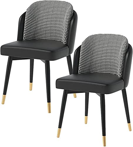 JIESOO Esszimmermöbel PU-Leder Esszimmerstuhl 2er Set mit gepolstertem Sitz, gepolsterte Lounge-Stühle mit Metallbeinen, Küchenthekenstuhl (schwarz) von JIESOO