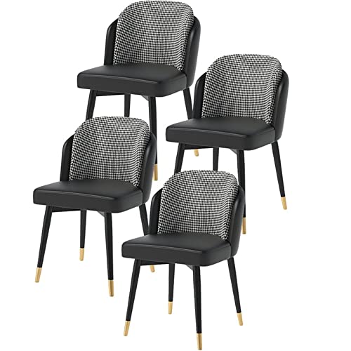JIESOO Esszimmermöbel PU-Leder Esszimmerstuhl 4er Set mit gepolstertem Sitz, gepolsterte Loungesessel mit Metallbeinen, Küchenthekenstuhl (schwarz) von JIESOO