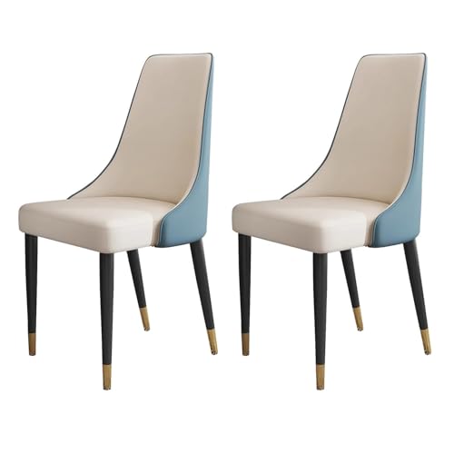 JIESOO Esszimmerstühle 2er-Set Akzentstühle Mit PU-Lederpolsterung Freizeit-Seitenstuhl Mit Metallbeinen Wohnzimmer-Esszimmerstühle(Blue White) von JIESOO