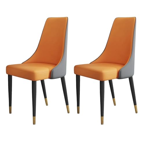 JIESOO Esszimmerstühle 2er-Set Akzentstühle Mit PU-Lederpolsterung Freizeit-Seitenstuhl Mit Metallbeinen Wohnzimmer-Esszimmerstühle(Orange Gray) von JIESOO