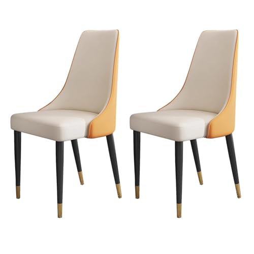 JIESOO Esszimmerstühle 2er-Set Akzentstühle Mit PU-Lederpolsterung Freizeit-Seitenstuhl Mit Metallbeinen Wohnzimmer-Esszimmerstühle(Orange White) von JIESOO