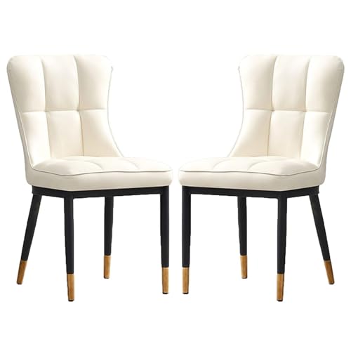 JIESOO Esszimmerstühle 2er-Set Esszimmerstuhl mit Kunstlederbezug mit Hoher Rückenlehne Und Metallbeinen for Wohnzimmer Schlafzimmer Küche Büro, Hotels(Off-White) von JIESOO
