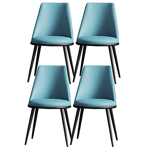 JIESOO Esszimmerstühle 4er-Set, Küchen-Wohnzimmer-Beistellstühle Moderne Gepolsterte Akzentstühle mit Weichem PU-Leder-Kissensitz Und Metallbeinen(Blue,Black feet) von JIESOO