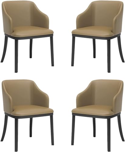 JIESOO Esszimmerstühle 4er-Set Moderner Wohnzimmersessel PU-Leder mit Weichem Sitz Und Hoher Rückenlehne Loungesessel Mit Schwarzen Metallbeinen for Büro Lounge Esszimmer Küche Schlafzimmer(Khaki) von JIESOO