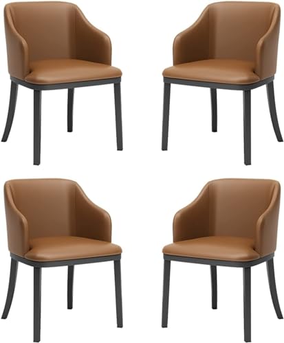 JIESOO Esszimmerstühle 4er-Set Moderner Wohnzimmersessel PU-Leder mit Weichem Sitz Und Hoher Rückenlehne Loungesessel Mit Schwarzen Metallbeinen for Büro Lounge Esszimmer Küche Schlafzimmer(Coffee) von JIESOO