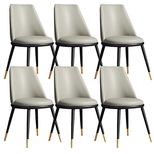 JIESOO Esszimmerstühle 6er-Set Küchen-Wohnzimmer-Stühle Moderne Gepolsterte Akzentstühle mit Weichem PU-Leder-Kissensitz Und Metallbeinen(Light Gray,Black Gold feet) von JIESOO