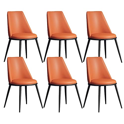 JIESOO Esszimmerstühle 6er-Set Küchen-Wohnzimmer-Stühle Moderne Gepolsterte Akzentstühle mit Weichem PU-Leder-Kissensitz Und Metallbeinen(Orange,Black feet) von JIESOO