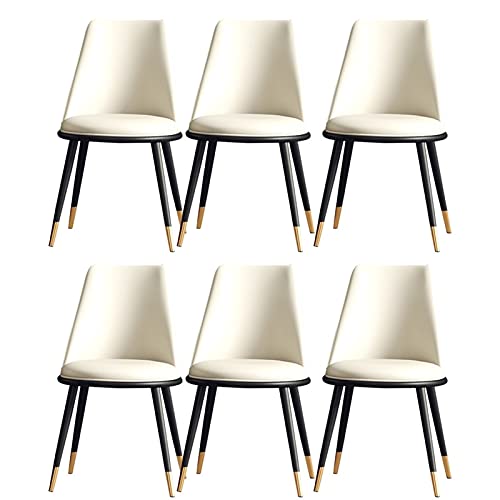 JIESOO Esszimmerstühle 6er-Set Küchen-Wohnzimmer-Stühle Moderne Gepolsterte Akzentstühle mit Weichem PU-Leder-Kissensitz Und Metallbeinen(White,Black Gold feet) von JIESOO