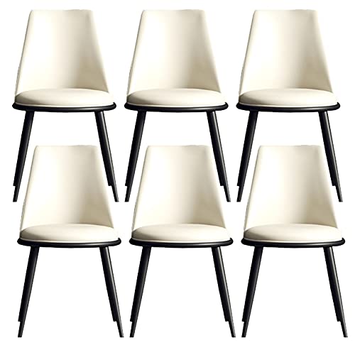 JIESOO Esszimmerstühle 6er-Set Küchen-Wohnzimmer-Stühle Moderne Gepolsterte Akzentstühle mit Weichem PU-Leder-Kissensitz Und Metallbeinen(White,Black feet) von JIESOO
