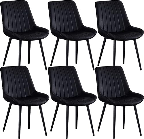 JIESOO Esszimmerstühle 6er-Set Küchenstühle mit PU-Kissen-Rückenlehne Moderne Wohnzimmer-Beistellstühle Mitte Jahrhunderts mit Metallbeinen(Negro,Black Gold feet) von JIESOO