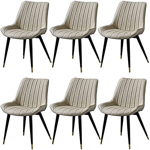 JIESOO Esszimmerstühle 6er Set Leder Rückenlehne Metallbeine Küchenstühle Retro Wohnzimmer Schlafzimmer Balkonstuhl Esszimmerstuhl(Beige) von JIESOO