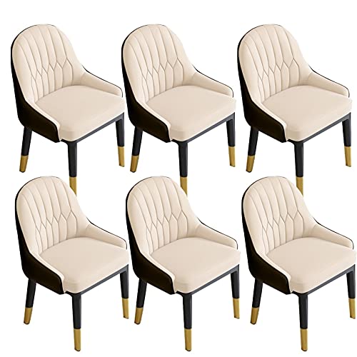 JIESOO Esszimmerstühle 6er-Set Moderne Küchenstühle Aus Kunstleder Mit AkzentWohnzimmerstühle Mit Hoher Rückenlehne, Weichem Sitz, Metallbeinen Bürosessel(Beige+Dark Brown) von JIESOO