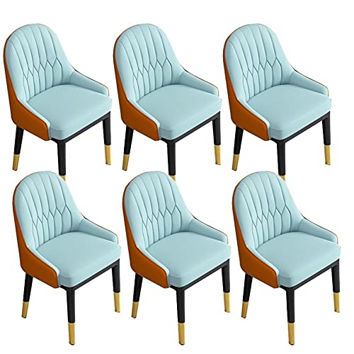 JIESOO Esszimmerstühle 6er-Set Moderne Küchenstühle Aus Kunstleder Mit AkzentWohnzimmerstühle Mit Hoher Rückenlehne, Weichem Sitz, Metallbeinen Bürosessel(Light Blue+orange) von JIESOO