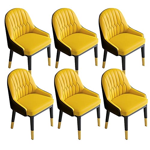 JIESOO Esszimmerstühle 6er-Set Moderne Küchenstühle Aus Kunstleder Mit AkzentWohnzimmerstühle Mit Hoher Rückenlehne, Weichem Sitz, Metallbeinen Bürosessel(Yellow+Dark Brown) von JIESOO