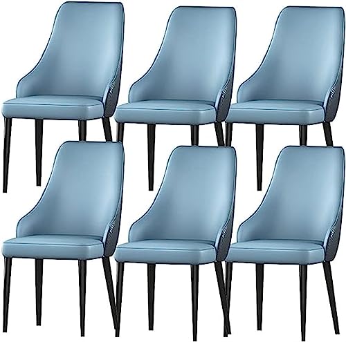 JIESOO Esszimmerstühle 6er-Set Modernes PU-Leder Hohe Rückenlehne Gepolsterter Weicher Sitz mit Schmiedeeisernen Metallbeinen for Büro Lounge Esszimmer Küche Schlafzimmer(Blue) von JIESOO