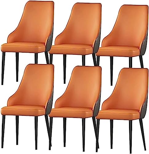 JIESOO Esszimmerstühle 6er-Set Modernes PU-Leder Hohe Rückenlehne Gepolsterter Weicher Sitz mit Schmiedeeisernen Metallbeinen for Büro Lounge Esszimmer Küche Schlafzimmer(Orange+Gray) von JIESOO