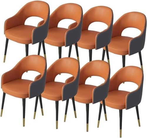 JIESOO Esszimmerstühle 8er-Set Küchensessel Kunstleder wasserdichte Wohnzimmerstühle Leder Mit Metallbeinen Lounge-Thekenstühle(Orange+Dark Grey) von JIESOO