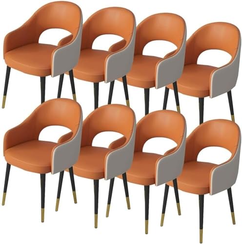 JIESOO Esszimmerstühle 8er-Set Küchensessel Kunstleder wasserdichte Wohnzimmerstühle Leder Mit Metallbeinen Lounge-Thekenstühle(Orange+Light Grey) von JIESOO