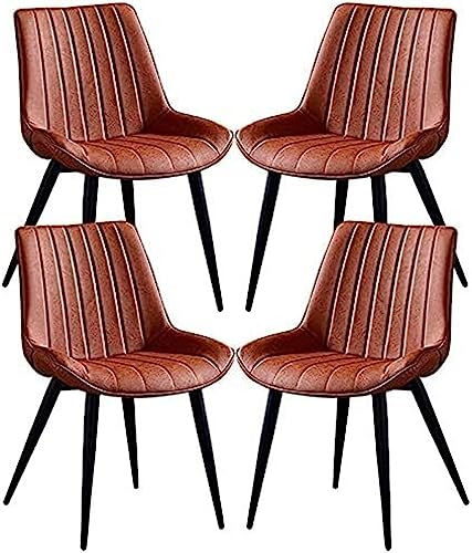 JIESOO Esszimmerstühle PU-Leder Verdickter Sitz 4er-Set Metallbeine Vintage-Küchenstühle for Lounge Esszimmer Wohnzimmer Café Rezeption(Orange) von JIESOO