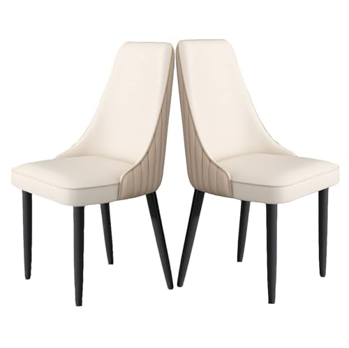 JIESOO Esszimmerstühle Pu-Leder 2er-Set Gepolsterte Küchenstühle Akzentstühle Beistellstuhl mit Hoher Rückenlehne Und Metallbeinen for Wohnzimmer/Esszimmer/Schlafzimmer/Restaurant(Beige1) von JIESOO