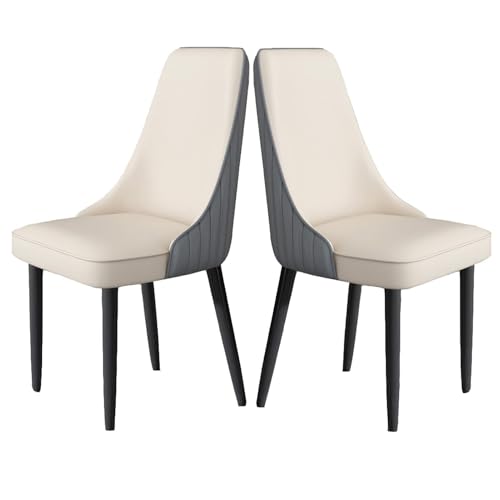 JIESOO Esszimmerstühle Pu-Leder 2er-Set Gepolsterte Küchenstühle Akzentstühle Beistellstuhl mit Hoher Rückenlehne Und Metallbeinen for Wohnzimmer/Esszimmer/Schlafzimmer/Restaurant(Beige5) von JIESOO