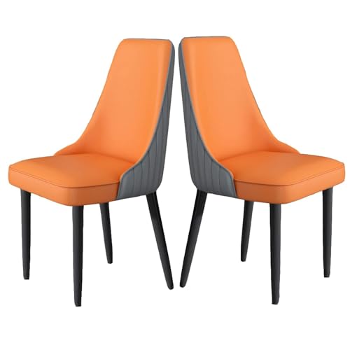 JIESOO Esszimmerstühle Pu-Leder 2er-Set Gepolsterte Küchenstühle Akzentstühle Beistellstuhl mit Hoher Rückenlehne Und Metallbeinen for Wohnzimmer/Esszimmer/Schlafzimmer/Restaurant(Orange) von JIESOO