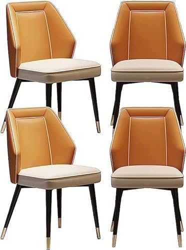 JIESOO Esszimmerstühle Set mit 4 Wohnzimmerstühlen, wasserfester Leder-Küchenstuhl mit Beinen aus Karbonstahl für Küche, Esszimmer, Lounge, Theke, Büro (Farbe: Orange, Größe: Einheitsgröße) von JIESOO