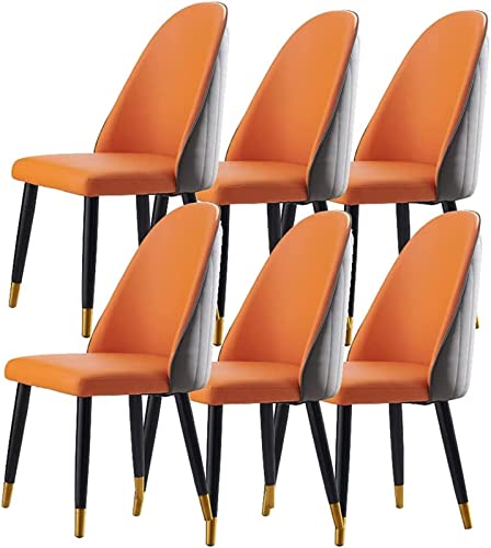 JIESOO Esszimmerstuhl Modernen Design 6er-Set Küchenstuhl Mit Massivholzfuß Stühle Aus Mikrofaser-Leder Weich Gepolsterter Sitz for Büro Lounge Esszimmer Küche(Orange+Dark Gray) von JIESOO