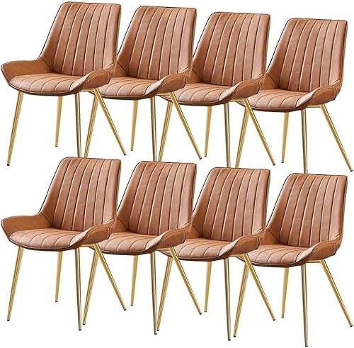 JIESOO Esszimmerstuhl-Set PU-Leder 8er-Set Küchen-Seitenstuhl Lounge-Thekenstühle Wohnzimmer Stabile Metallbeine(Coffee,Gold Leg) von JIESOO