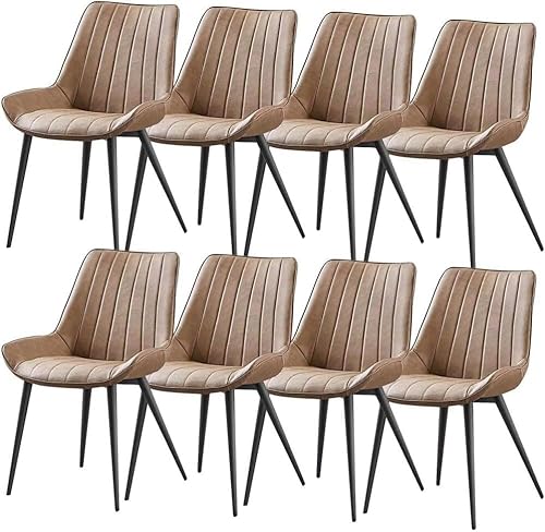 JIESOO Esszimmerstuhl-Set PU-Leder 8er-Set Küchen-Seitenstuhl Lounge-Thekenstühle Wohnzimmer Stabile Metallbeine(Khaki,Black Leg) von JIESOO