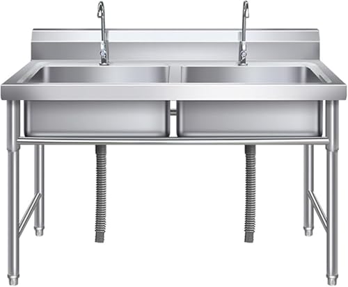 JIESOO Freistehendes Doppelbecken-Küchenspülbecken Edelstahl mit Warm-/Kaltwasserhahn for Restaurant, Außengarage, Wäscherei JIESOO Freistehendes Doppelbecken-Küchenspülbecken Edelstahl mit Warm-/Kaltwasserhahn for Restaurant, Außengarage, Wäscherei von JIESOO