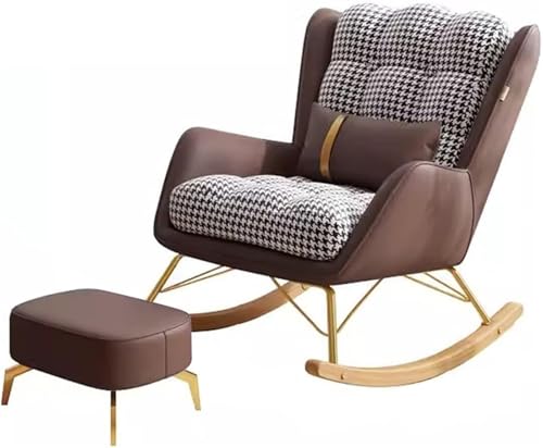 JIESOO Freizeit-Schaukelstuhl-Und Fußhocker-Set Mid-Century-Liegestuhl mit Lendenkissen, Gepolsterter Breiter Sitz for Wohnzimmer(Brown,Ottoman) von JIESOO