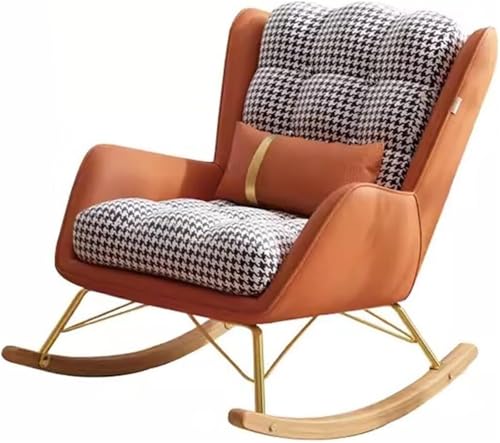 JIESOO Freizeit-Schaukelstuhl-Und Fußhocker-Set Mid-Century-Liegestuhl mit Lendenkissen, Gepolsterter Breiter Sitz for Wohnzimmer(Orange 2,Without) von JIESOO