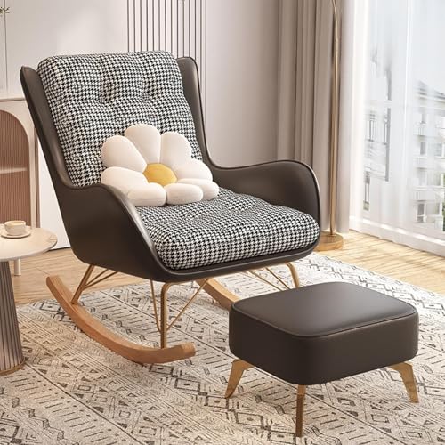 JIESOO Gepolsterter Schaukelstuhl Moderner Schaukelstuhl mit Hoher Rückenlehne Und Armlehnen,Schaukelsessel for Wohnzimmer Schlafzimmer(Brown) von JIESOO