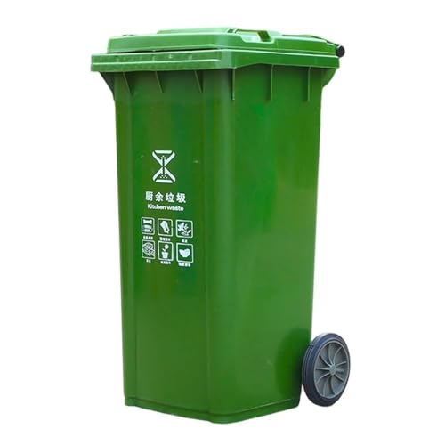 JIESOO Großer Mülleimer Außenbereich mit Rädern Und Deckel, 100L 120L Küchenmülleimer For Veranda, Hinterhof, Terrasse(Green,120L) von JIESOO