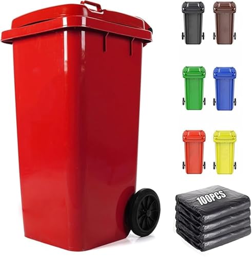 JIESOO Kommerzielle Mülleimer 18/22/27/53 Gallonen Outdoor Mülleimer Mülleimer Rollen Mit Deckel 100-tlg. Müllbeutel, Großer Garage Mülleimer Terrasse Für Küche Und Außen(Red,100L) von JIESOO