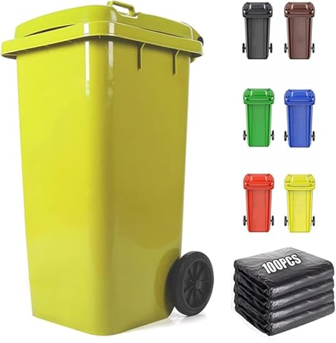 JIESOO Kommerzielle Mülleimer 18/22/27/53 Gallonen Outdoor Mülleimer Mülleimer Rollen Mit Deckel 100-tlg. Müllbeutel, Großer Garage Mülleimer Terrasse Für Küche Und Aussen (Yellow,80L) von JIESOO