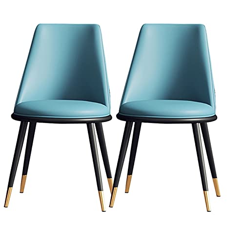 JIESOO Küche Esszimmerstühle 2er Set Wohnzimmer Beistellstühle Moderne Gepolsterte Akzentstühle mit Weichem PU-Leder-Kissensitz Und Metallbeinen(Blue,Black Gold feet) von JIESOO