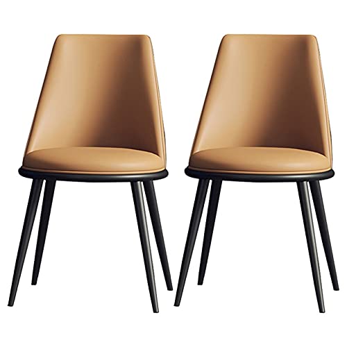 JIESOO Küche Esszimmerstühle 2er Set Wohnzimmer Beistellstühle Moderne Gepolsterte Akzentstühle mit Weichem PU-Leder-Kissensitz Und Metallbeinen(Camel,Black feet) von JIESOO