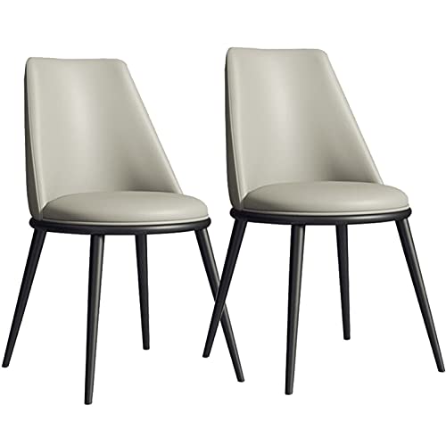 JIESOO Küche Esszimmerstühle 2er Set Wohnzimmer Beistellstühle Moderne Gepolsterte Akzentstühle mit Weichem PU-Leder-Kissensitz Und Metallbeinen(Light Gray,Black feet) von JIESOO