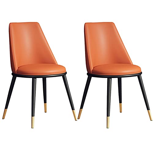 JIESOO Küche Esszimmerstühle 2er Set Wohnzimmer Beistellstühle Moderne Gepolsterte Akzentstühle mit Weichem PU-Leder-Kissensitz Und Metallbeinen(Orange,Black Gold feet) von JIESOO