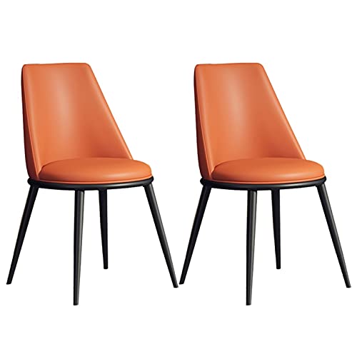 JIESOO Küche Esszimmerstühle 2er Set Wohnzimmer Beistellstühle Moderne Gepolsterte Akzentstühle mit Weichem PU-Leder-Kissensitz Und Metallbeinen(Orange,Black feet) von JIESOO