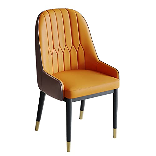 JIESOO Küche Esszimmerstühle Moderne PU-Leder Hohe Rückenlehne Weicher Sitz Metallbeine Wohnzimmerstühle Lounge Counter Accent Stühle(Tangerine Color+Coffee Color) von JIESOO