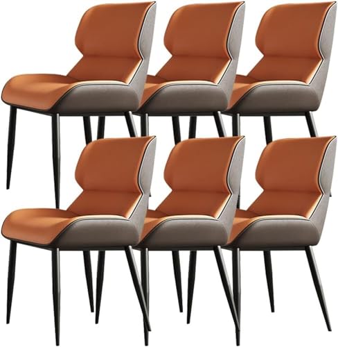 JIESOO Küchen Esszimmermöbel Stühle 6er-Set Moderner Küchenstuhl Mikrofaser-Leder Ergonomischer Sitz Feste Stuhlbeine Aus Kohlenstoffstahl Und Metall (Color : Orange) von JIESOO