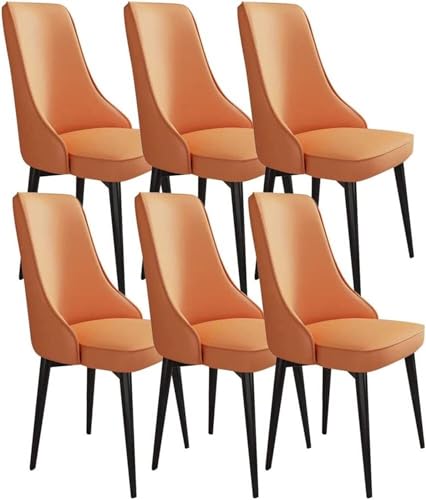 JIESOO Küchen-Esszimmerstühle, Set mit 6 modernen, gepolsterten Esszimmerstühlen mit weichem PU-Lederbezug, Kissen, Sitz und Metallbeinen, Wohnzimmer-Seitenstühle (Farbe: Orange, Größe: schwarze Füße) von JIESOO