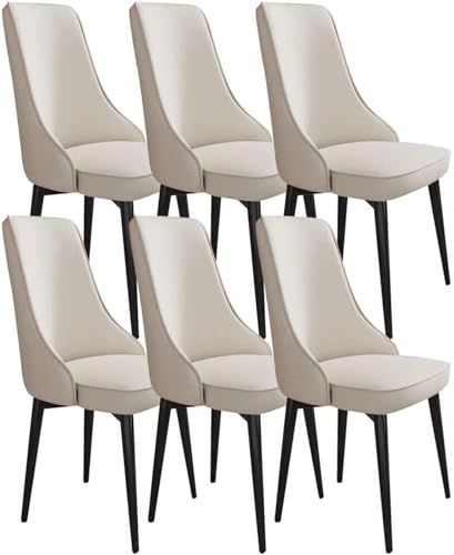 JIESOO Küchen-Esszimmerstühle, Set mit 6 modernen, gepolsterten Esszimmerstühlen mit weichem PU-Lederbezug, Kissen, Sitz und Metallbeinen, Wohnzimmer-Seitenstühle (Farbe: gebrochenes Weiß, Größe: von JIESOO