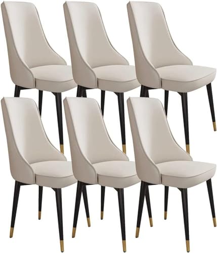 JIESOO Küchen-Esszimmerstühle, Set mit 6 modernen, gepolsterten Esszimmerstühlen mit weichem PU-Lederbezug, Kissen, Sitz und Metallbeinen, Wohnzimmer-Seitenstühle (Farbe: gebrochenes Weiß, Größe: von JIESOO