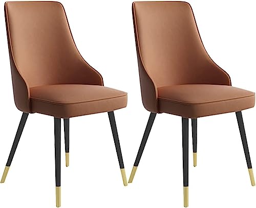 JIESOO Küchen Esszimmerstühle 2er-Set Wasserdichter Beistellstuhl PU-Leder mit Metallbeinen Esszimmerstühle for Küche Wohnzimmer Lounge Theke(Dark Coffee,Black Gold feet) von JIESOO